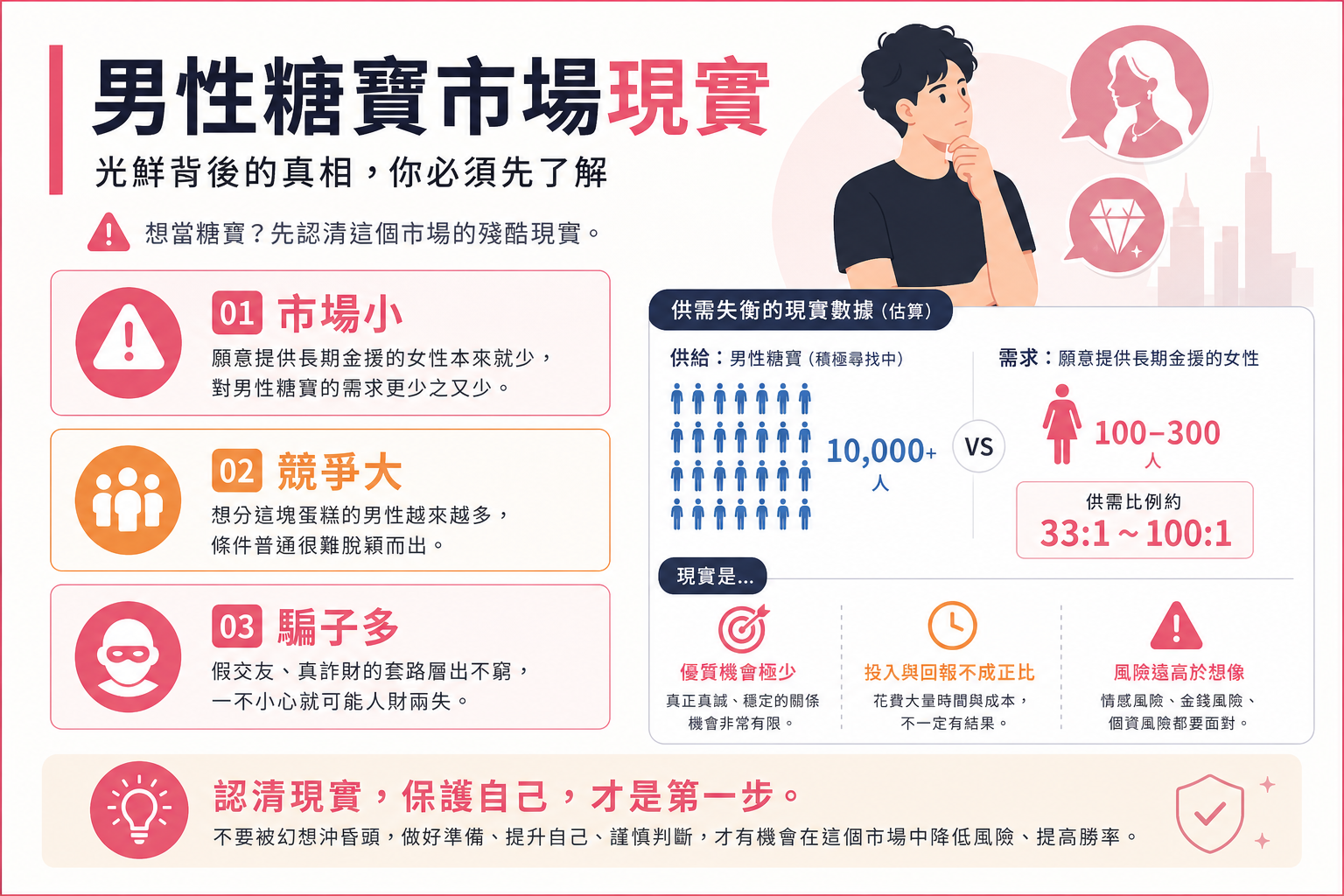 男性甜心市場現實：市場小、競爭大、騙子多